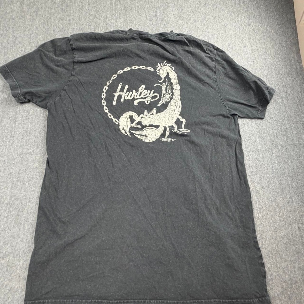 Hurley black cotton t-shirt with white scorpion graphic, size XL